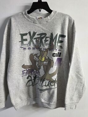 1995 Warner Bros. Light Gray Crewneck Sweater with Cartoon Road-Runner Graphic